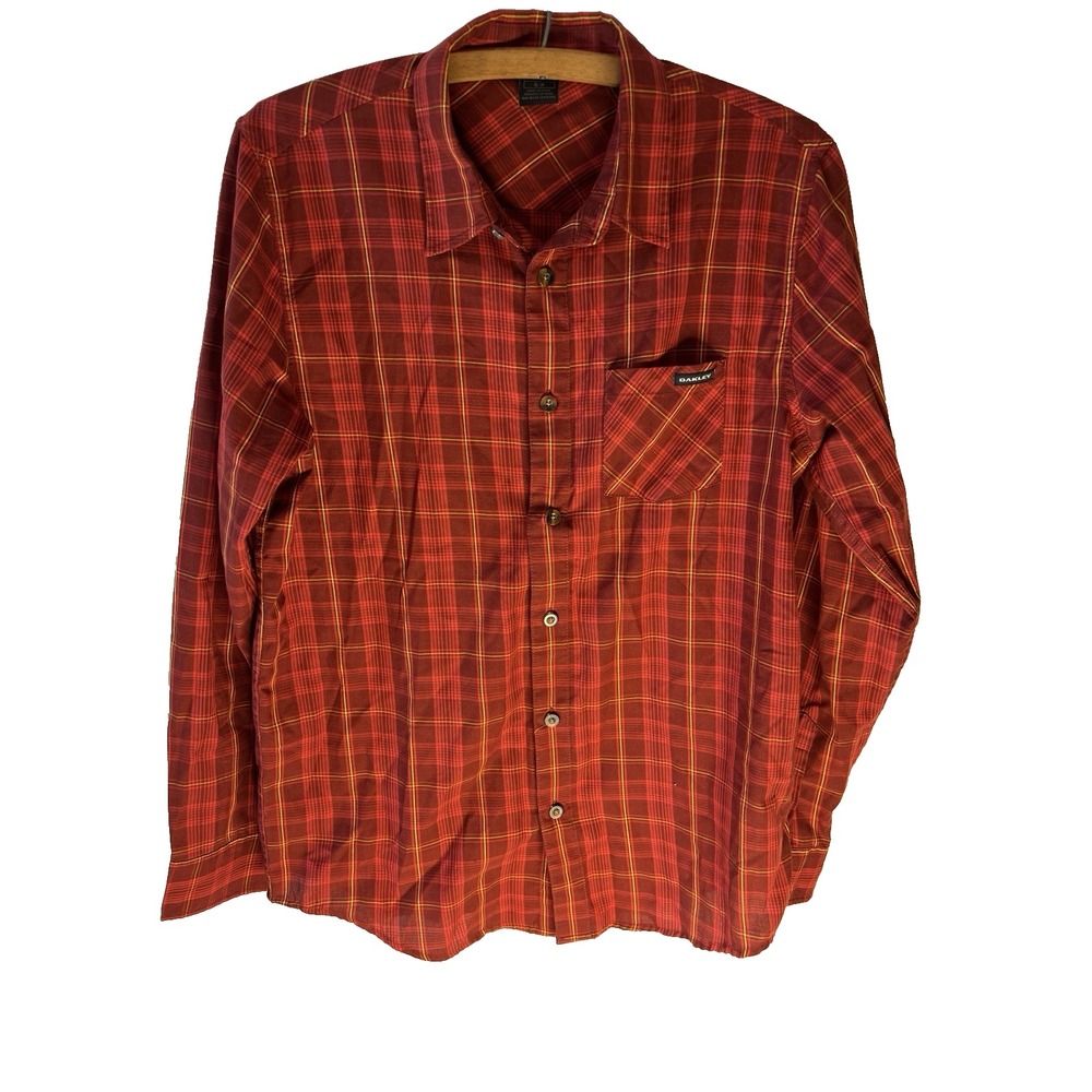 Oakley‎ Flannel Plaid Long Sleeve Men Shirt S Logo Button Up Outdoor